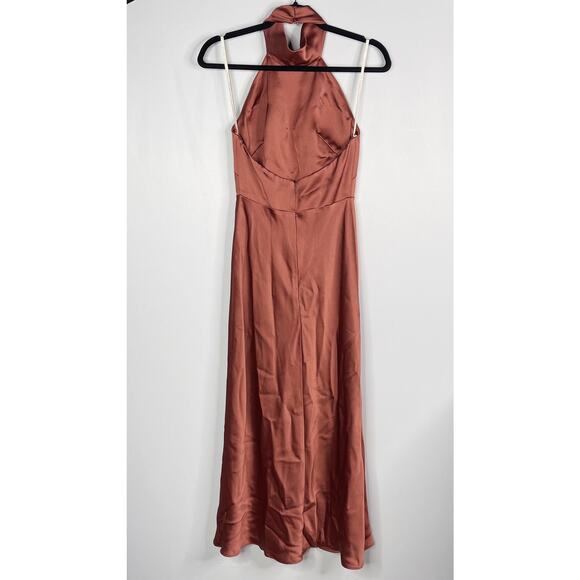 Jenny Yoo Collection 4 English Rose Orange Nicole Satin Halter Dress Low Back - Picture 2 of 14